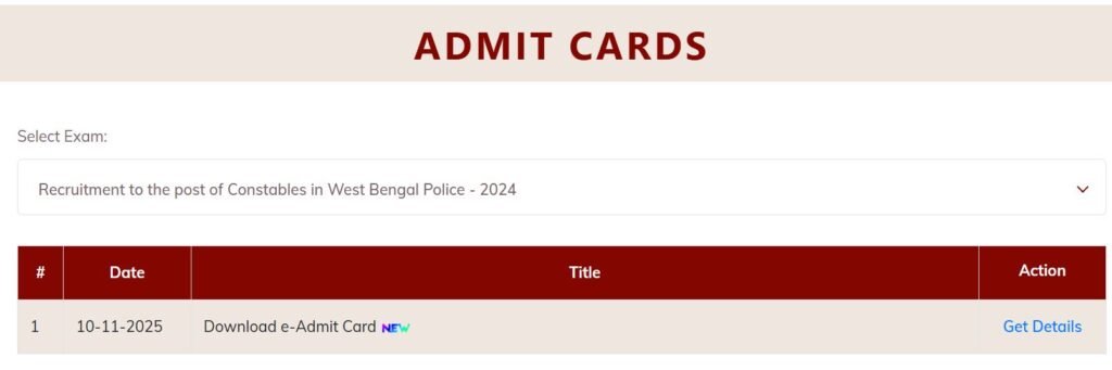 Download Admit Card WB Police Constable