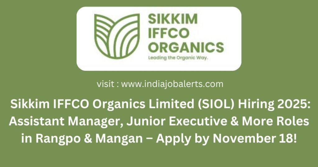 Sikkim IFFCO Organics Limited (SIOL) Hiring 2025 for Multiple Posts