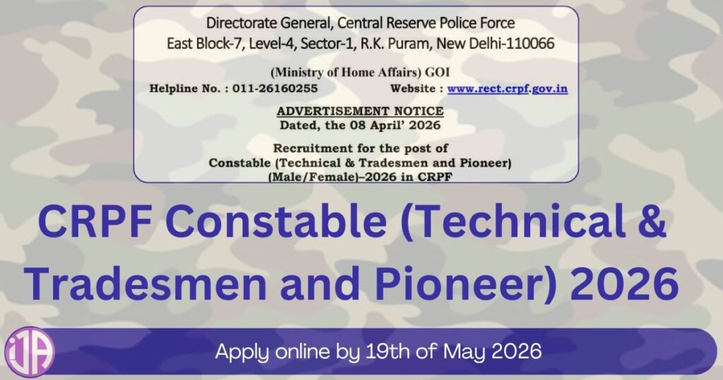 Central Reserve Police Force 2026 Recruitment  Constable Technical & Tradesman Jobs
