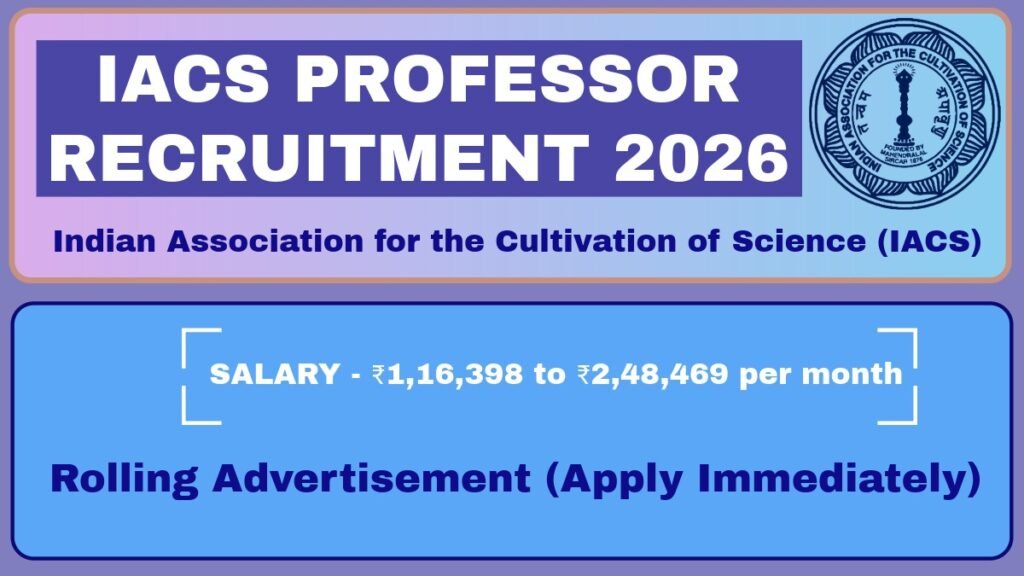 IACS Professor Recruitment 2026  Kolkata 