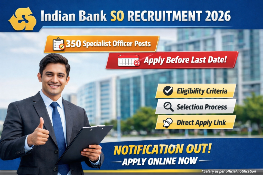 Indian Bank SO Recruitment 2026 (350 Posts) – Apply Online Now, Check Eligibility & Last Date