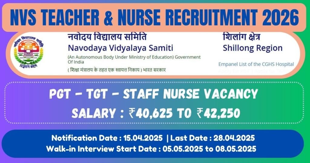 NVS Teacher Recruitment 2026  PGT - TGT - Staff Nurse