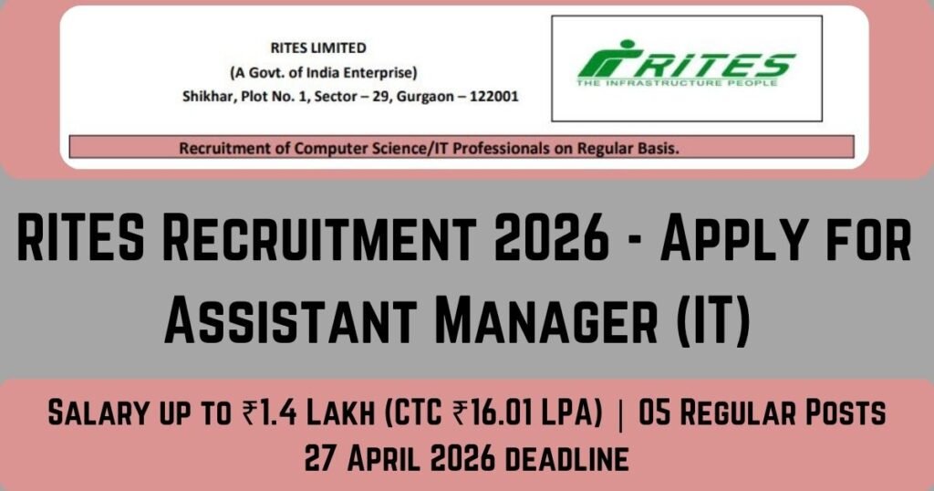 RITES Recruitment 2026 - Apply for Assistant Manager (IT)