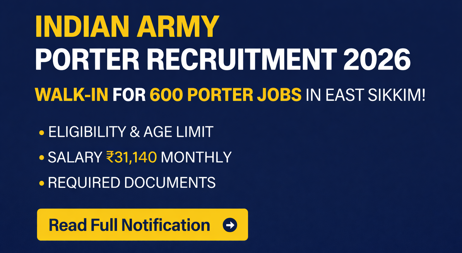 Sikkim Army Porter Recruitment 2026 – 600 Posts -Apply Now