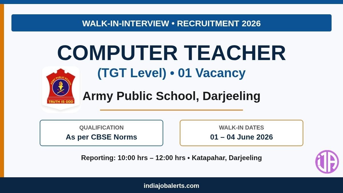 APS Darjeeling Vacancy 2026  Computer Teacher Post