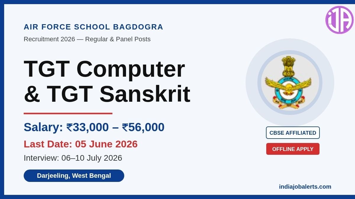Air Force School Bagdogra Recruitment 2026 18 Teaching & Admin Posts