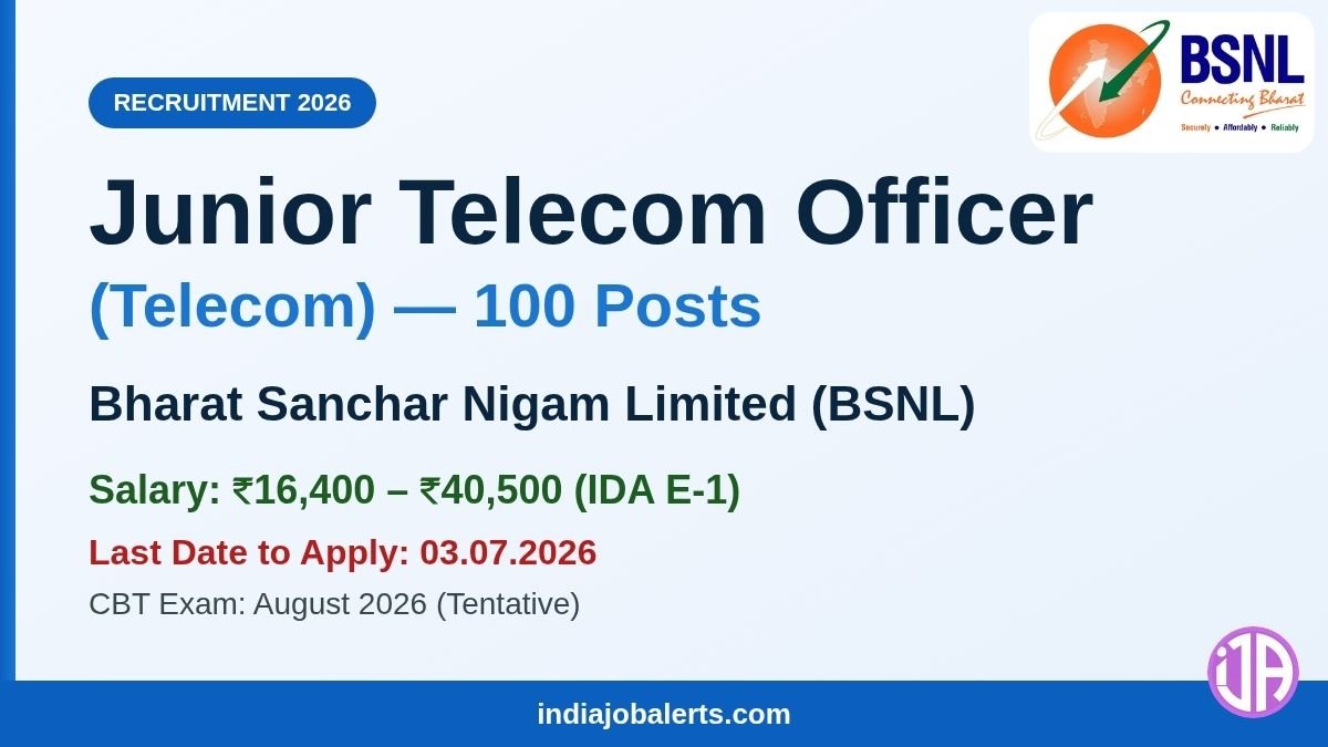 BSNL JTO Recruitment 2026 100 Vacancies Notification