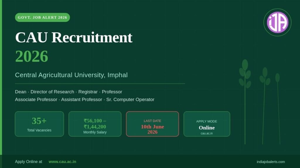 CAU Recruitment 2026 Central Agricultural University Dean, Professor & Non-Teaching Posts