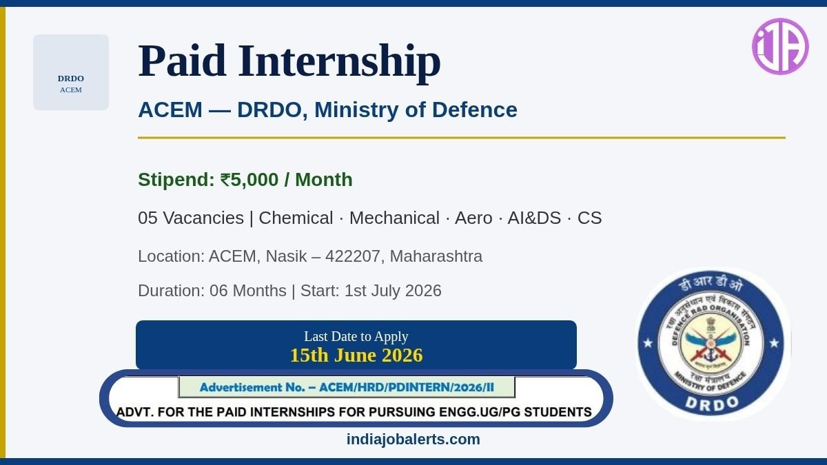 DRDO ACEM Engineering Internship 2026
