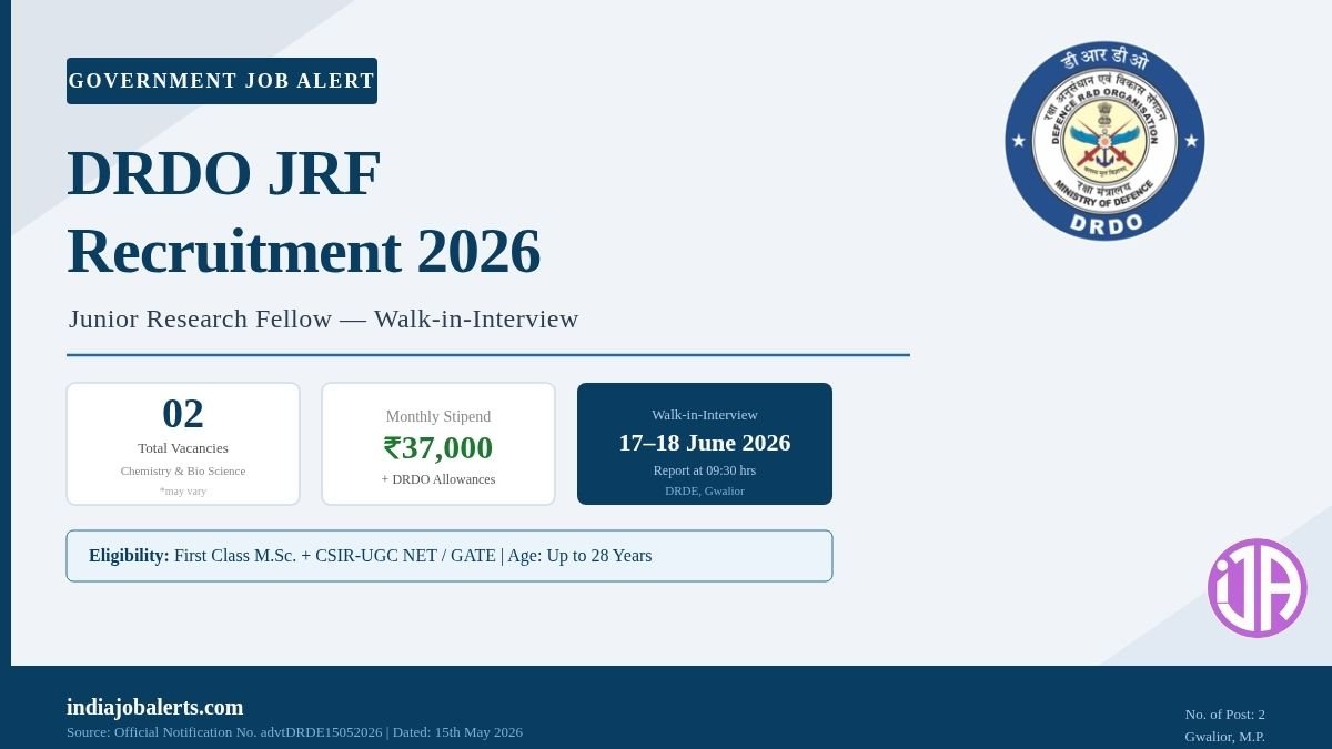 DRDO JRF Walk-in-Interview 2026 2 DRDE Gwalior Recruitment