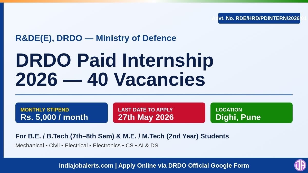 DRDO R&DE(E) Paid Internship 2026 40 Engineering Vacancies