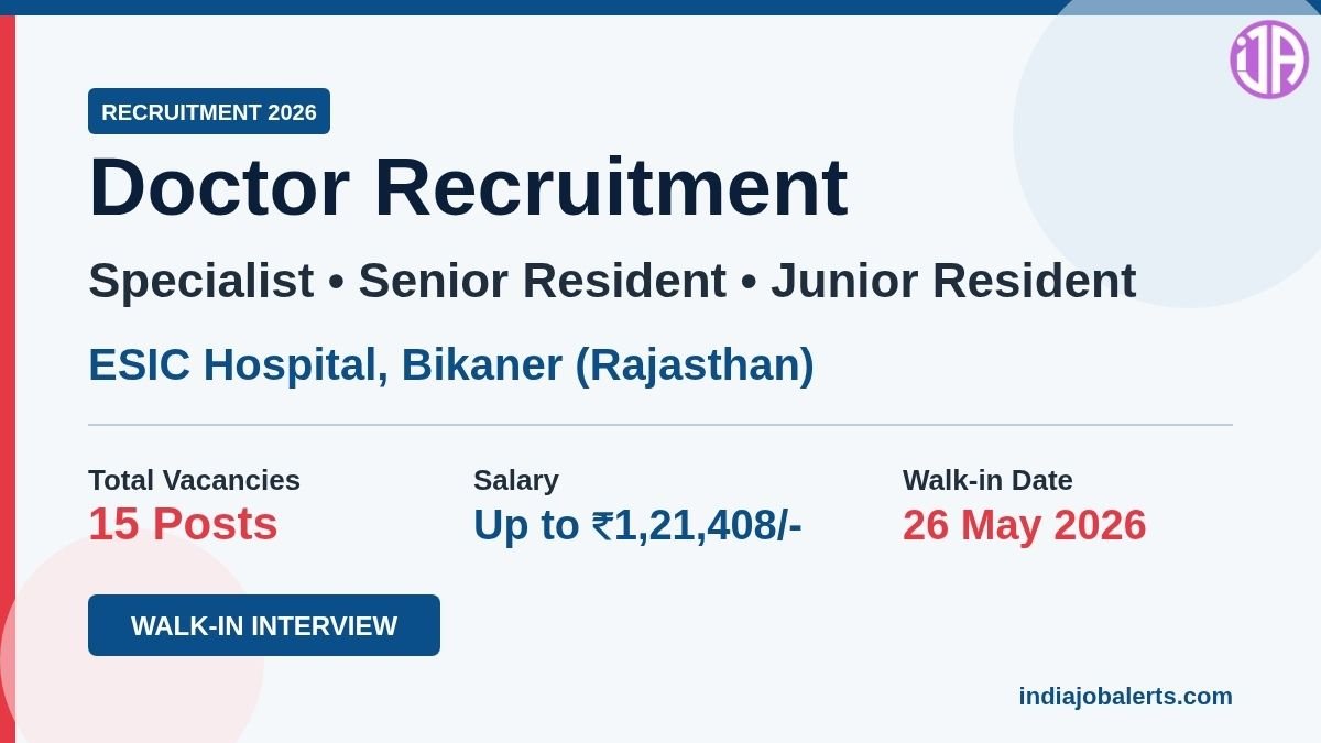ESIC Hospital Bikaner Recruitment 2026  15 Doctor Posts