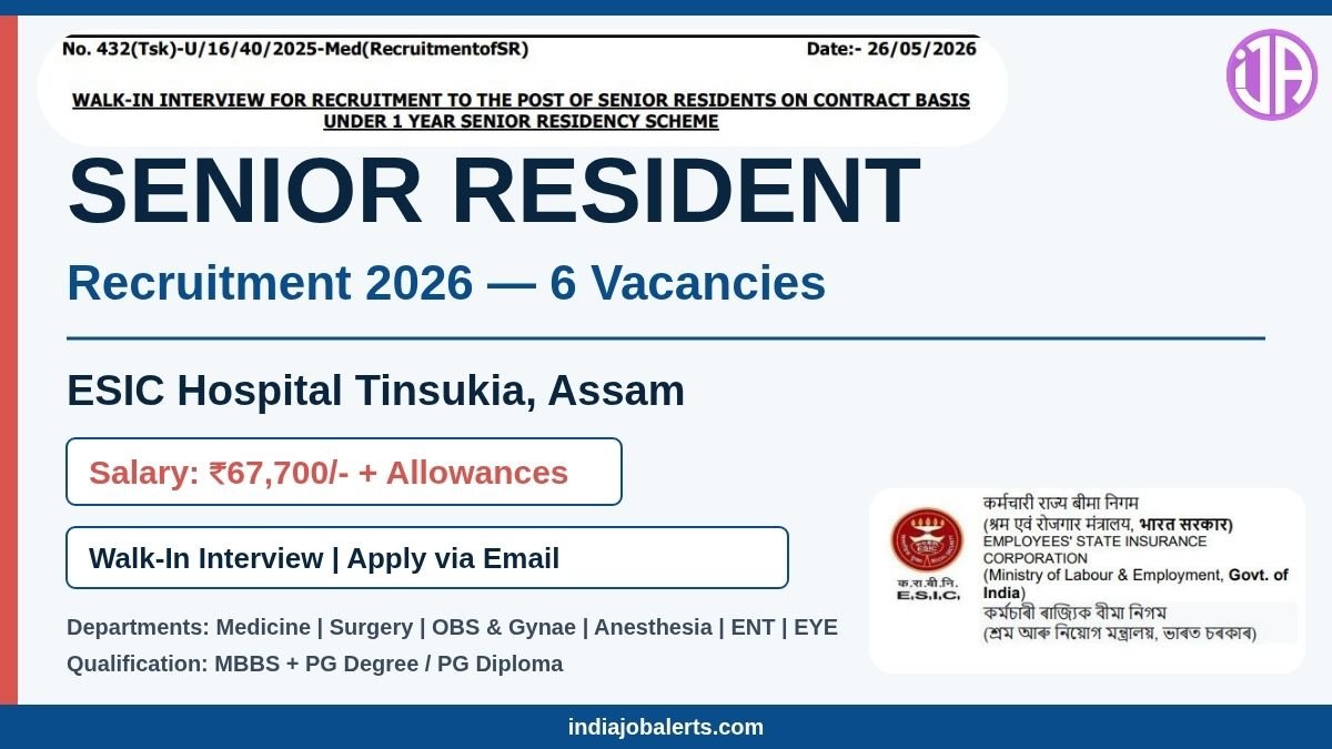 ESIC Tinsukia Recruitment 2026 6 Senior Resident Posts