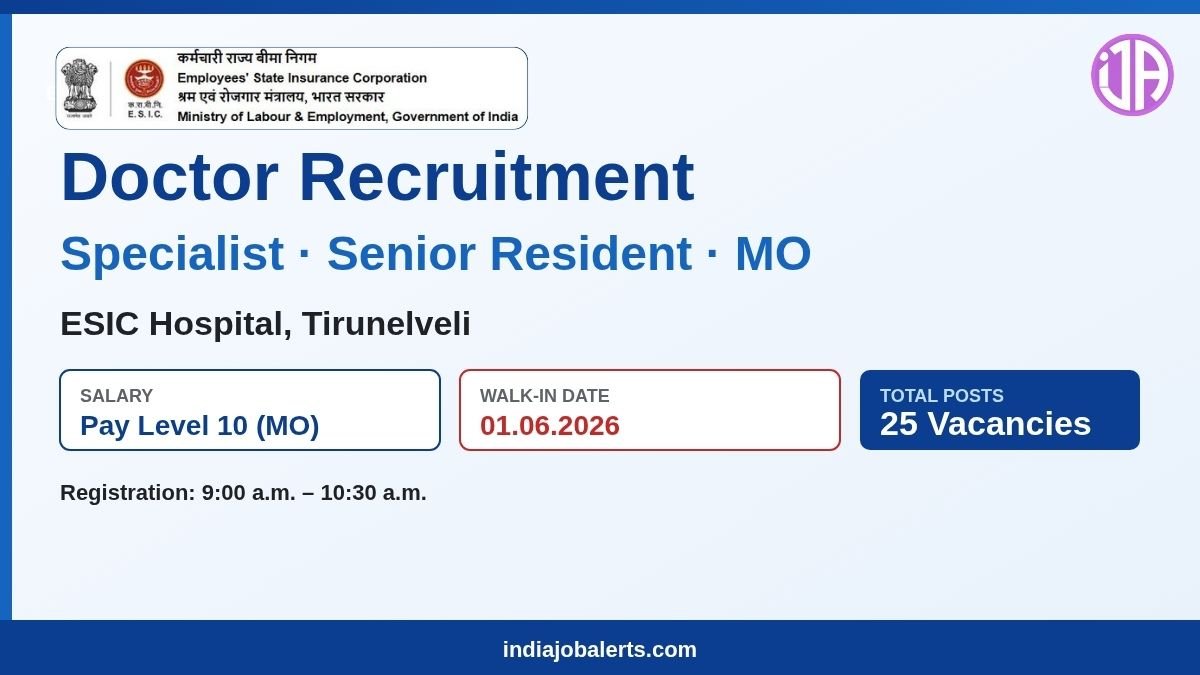 ESIC Tirunelveli Recruitment 2026 Walk-in for 25 Doctor Posts