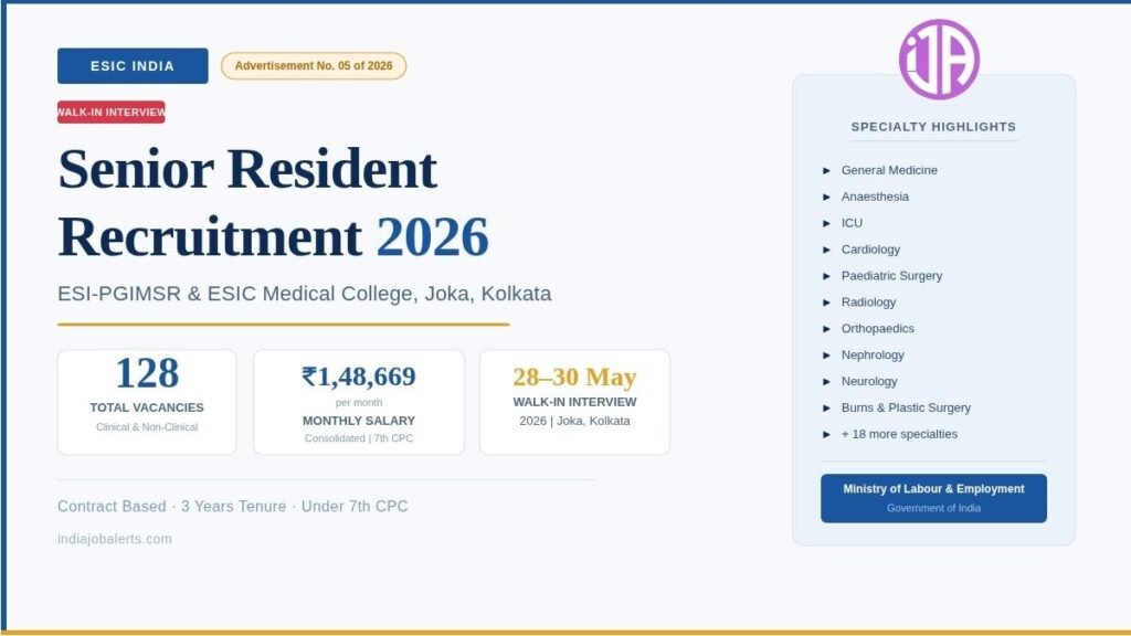 ESIC Walk-in Kolkata 2026  128 Clinical & Non-Clinical Posts