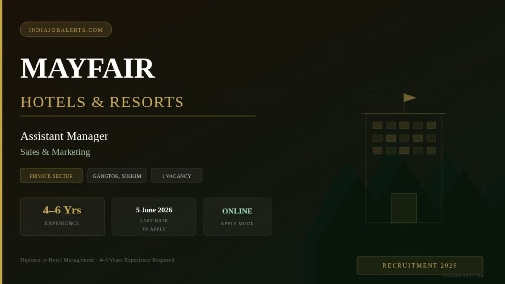 MAYFAIR Hotels Assistant Manager Recruitment 2026 Sales & Marketing Vacancy Gangtok, Sikkim