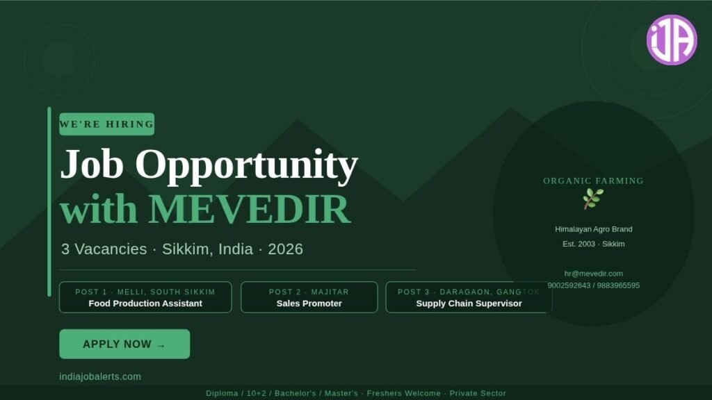 MEVEDIR Jobs in Sikkim 2026 Food Production, Sales & Supply Chain Vacancies