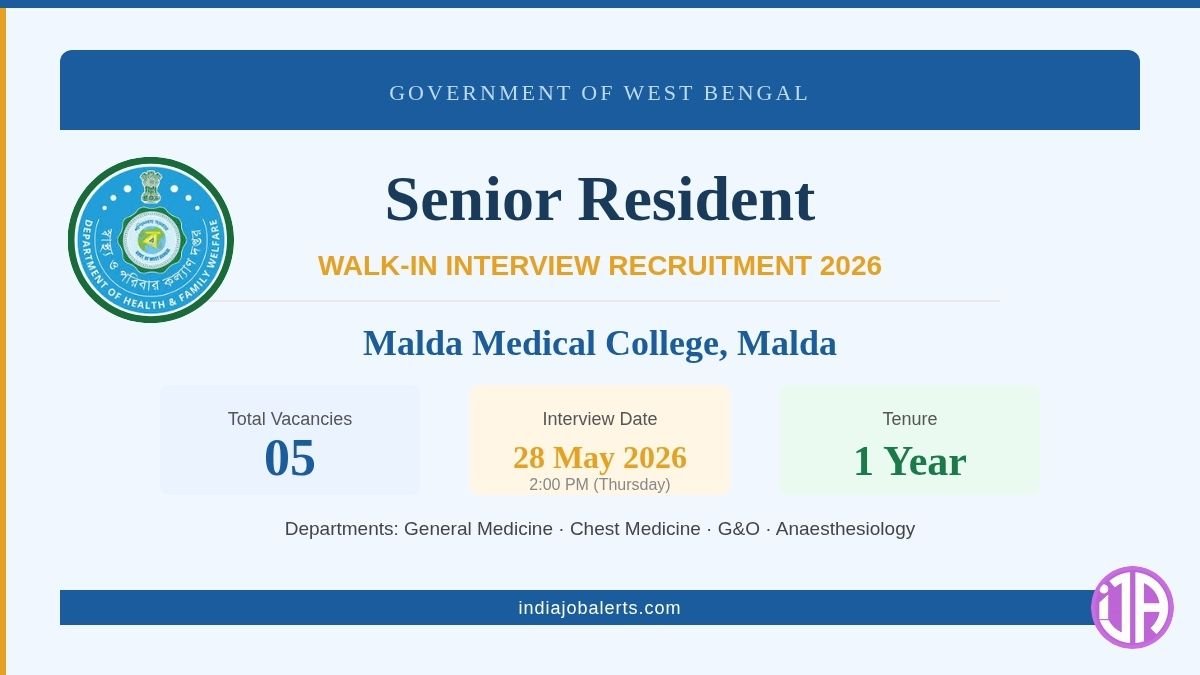 Malda Medical College Recruitment 2026 Senior Resident Walk-In Interview