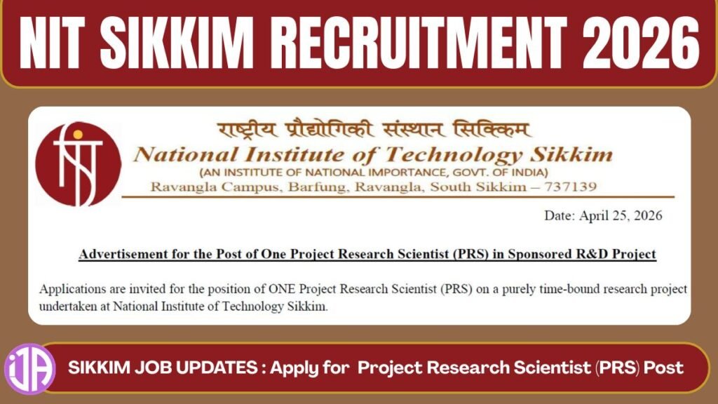 NIT Sikkim Non Teaching Recruitment 2026 PRS (ICMR) Post