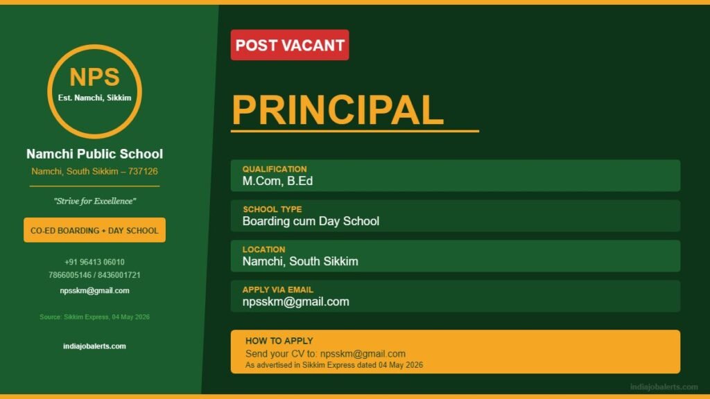 Namchi Public School Vacancy 2026 – Teaching Jobs in Sikkim