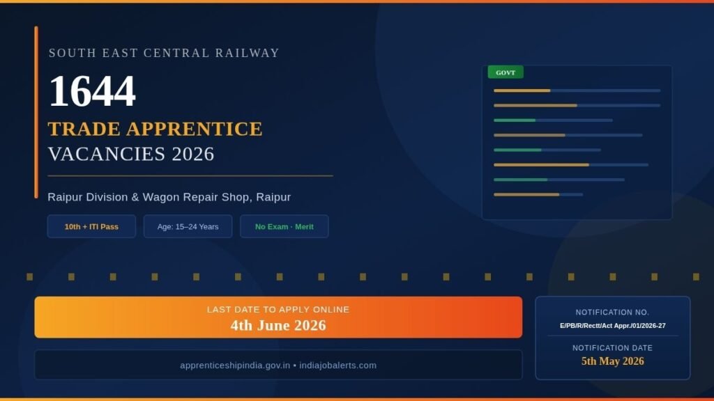 SECR Apprentice Recruitment 2026 10th pass ITI Jobs