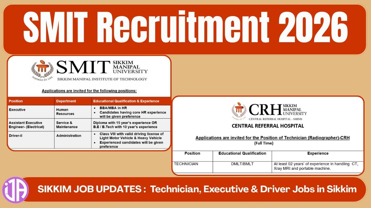 SMIT Recruitment 2026 Technician, Executive & Driver Jobs in Sikkim