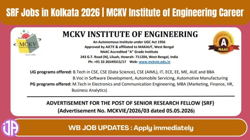 SRF Jobs in Kolkata 2026  MCKV Institute of Engineering Career