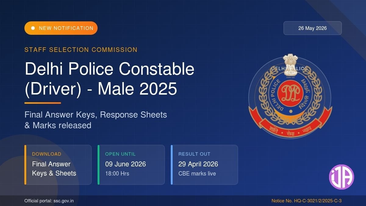 SSC Delhi Police Constable (Driver) Final Answer Keys 2025 Released Download Question Papers, Response Sheets & Marks