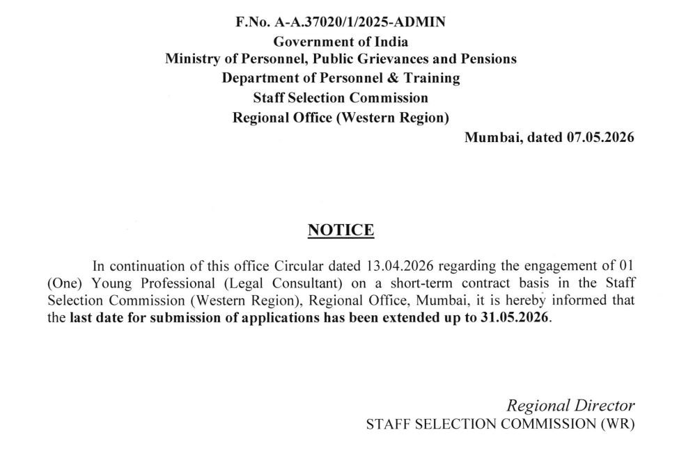 Staff Selection Commission Western Region date extension notification