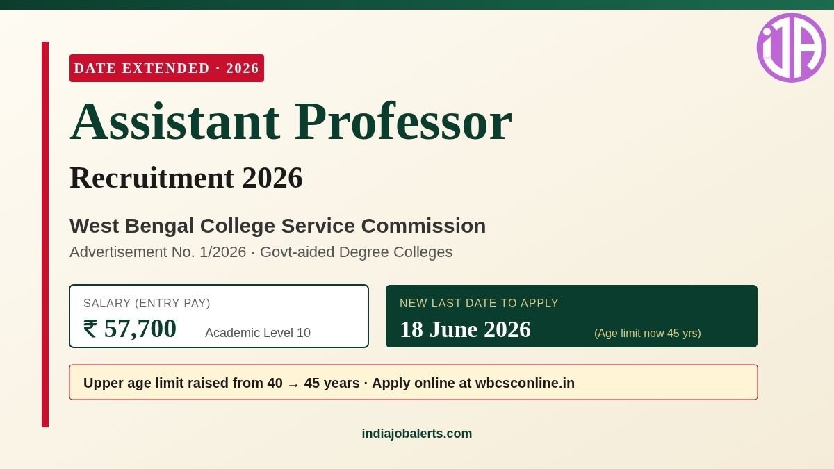 WBCSC Assistant Professor Recruitment 2026  Last Date Extended