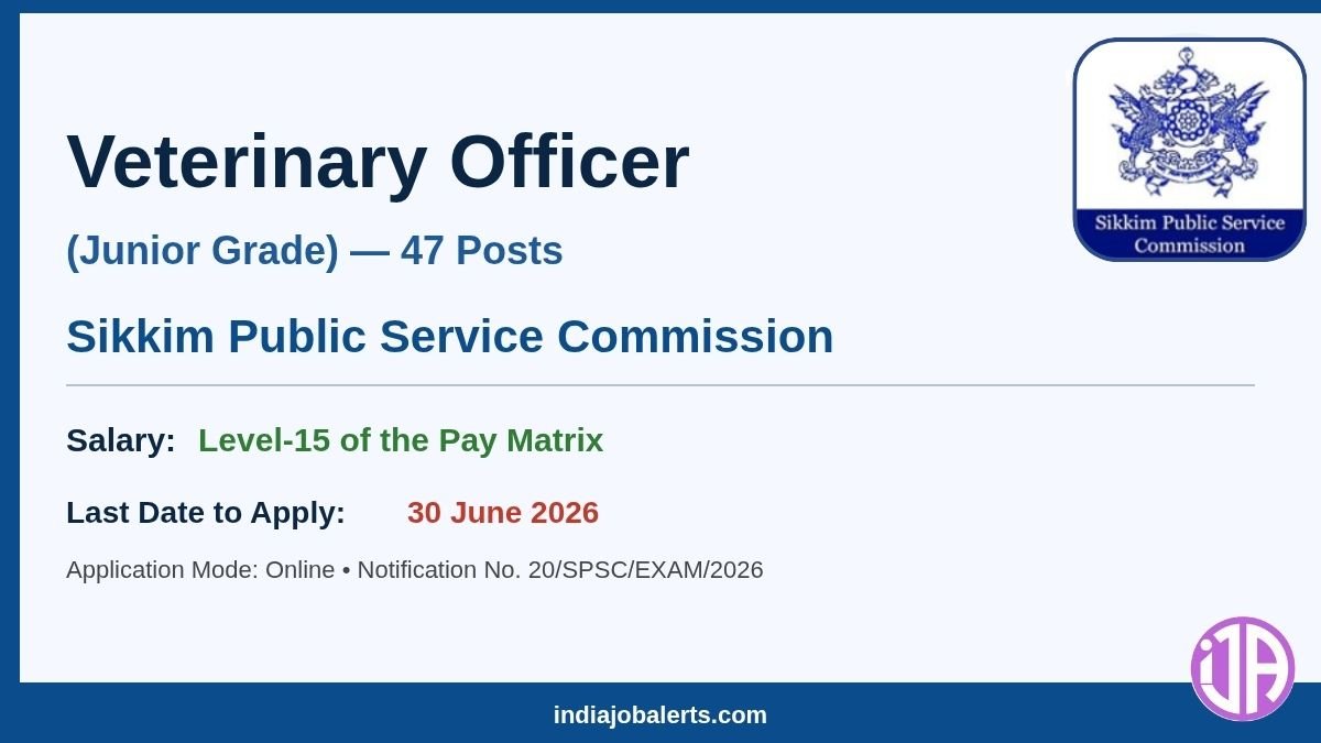 spsc.sikkim.gov.in Veterinary Officer Recruitment 2026  47 Vacancies
