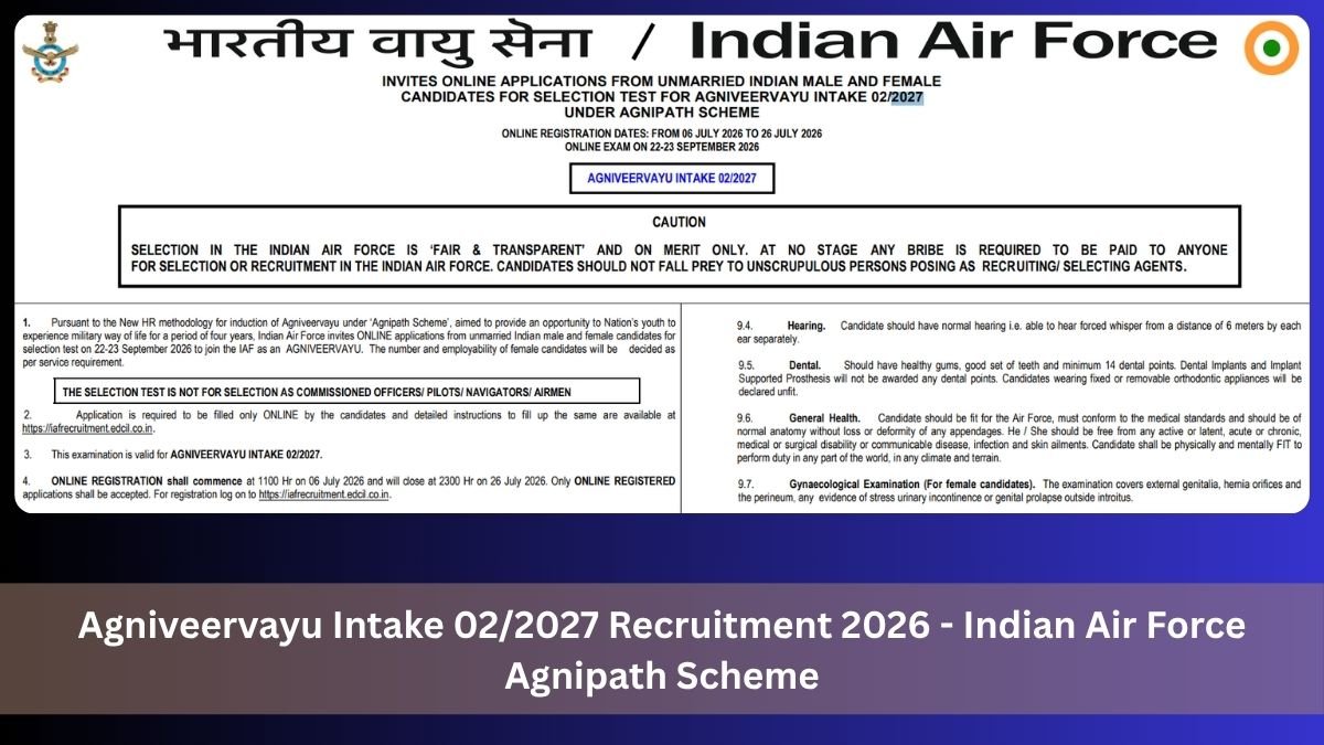 Agniveervayu Intake 022027 Recruitment 2026 - Indian Air Force Agnipath Scheme