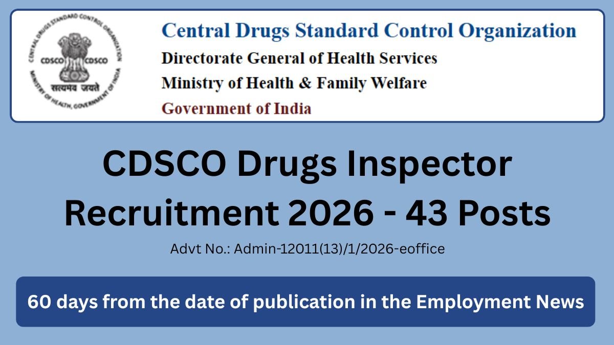 CDSCO Drugs Inspector Recruitment 2026 - 43 Posts  Deputation Basis