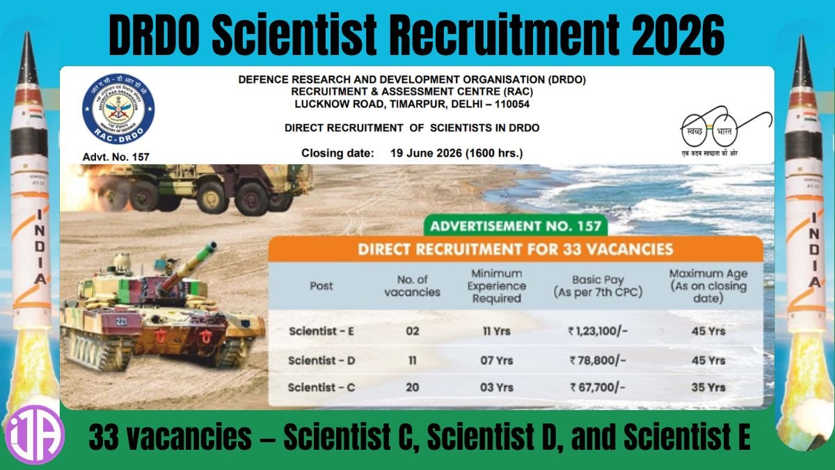 DRDO Scientist Recruitment 2026 - 33 Posts  RAC Advt. No. 157