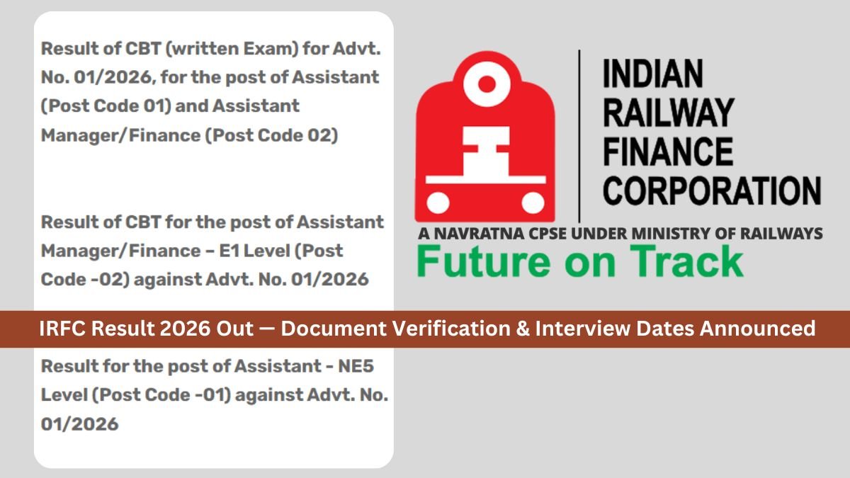 IRFC Result 2026 Out — Document Verification & Interview Dates Announced