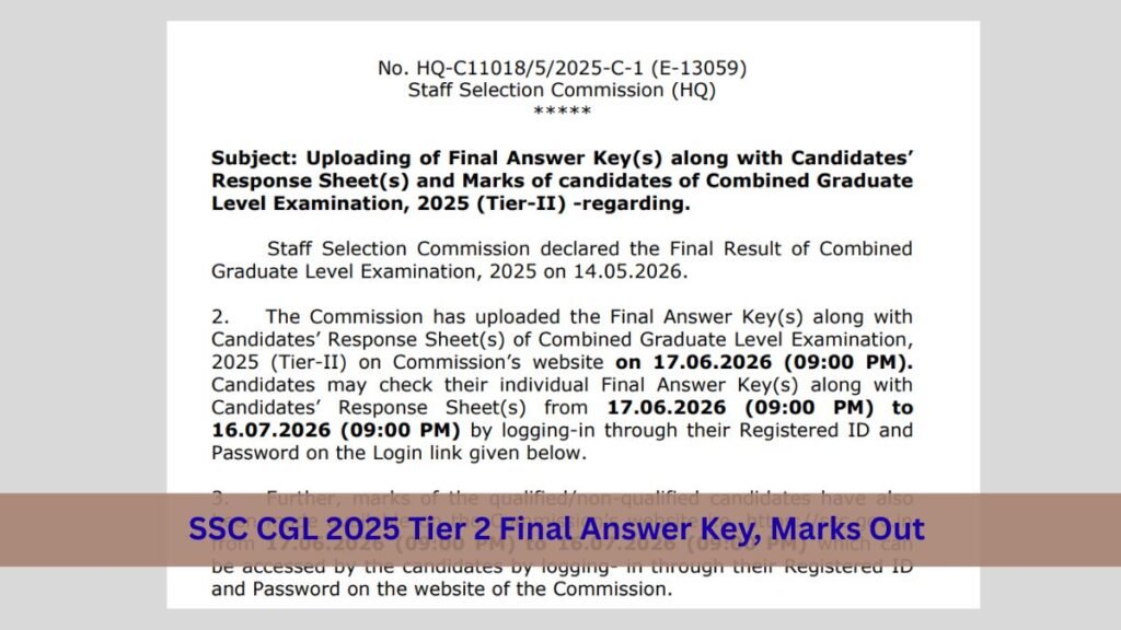 SSC CGL 2025 Tier 2 Final Answer Key, Marks Out: Direct Link to Check ...