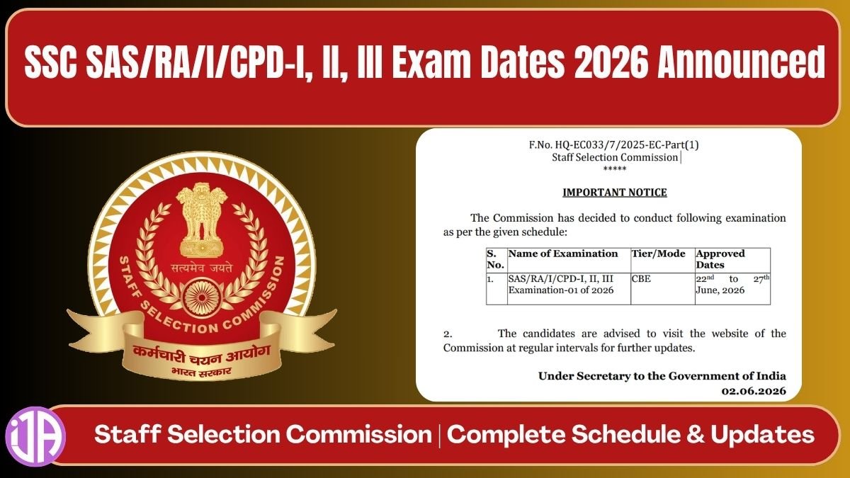 SSC SAS/RA/I/CPD-I, II, III Exam Dates 2026 Announced Complete Schedule & Updates