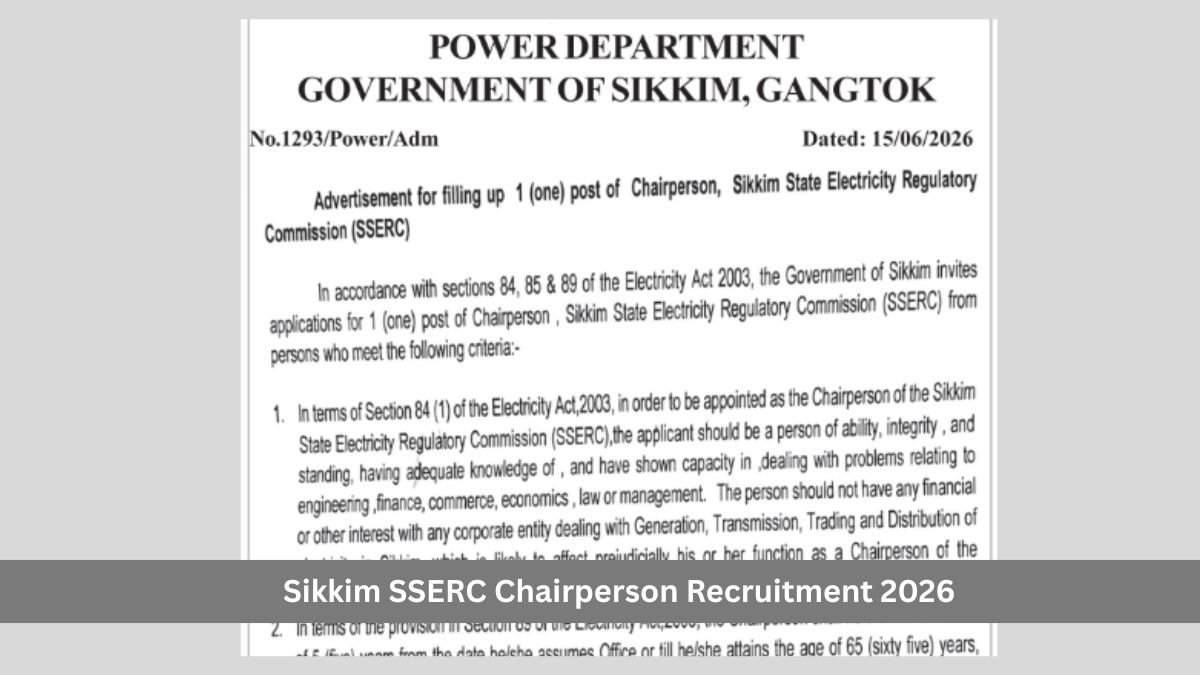 SSERC Recruitment 2026 - Sikkim Electricity Commission Vacancy for Chairperson