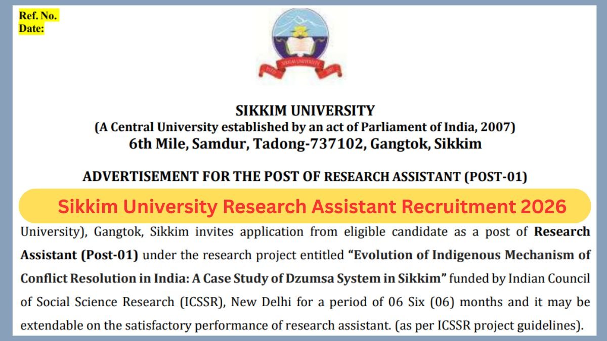 Sikkim University Research Assistant Recruitment 2026
