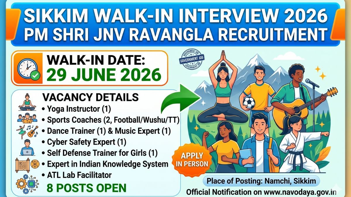 Sikkim Walk-in Interview 2026  Coach & Trainer Posts at PM SHRI JNV Ravangla