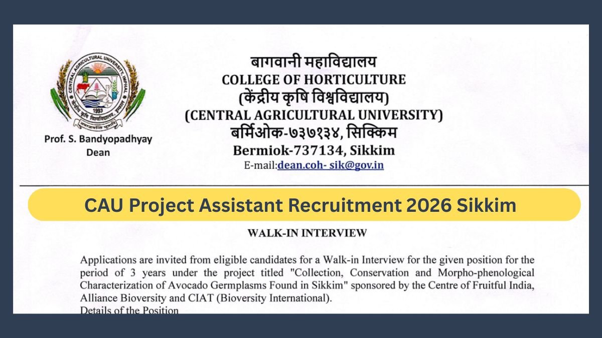 CAU Project Assistant Recruitment 2026 — 1 Post College of Horticulture, Sikkim