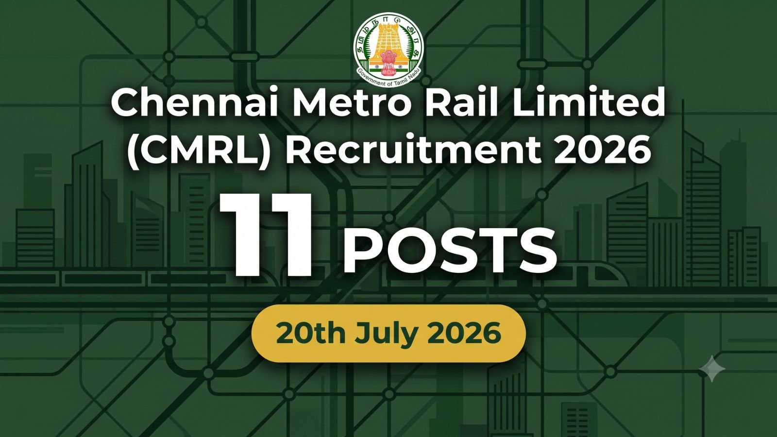 CMRL Recruitment 2026 - 11 Posts Chennai Metro Rail
