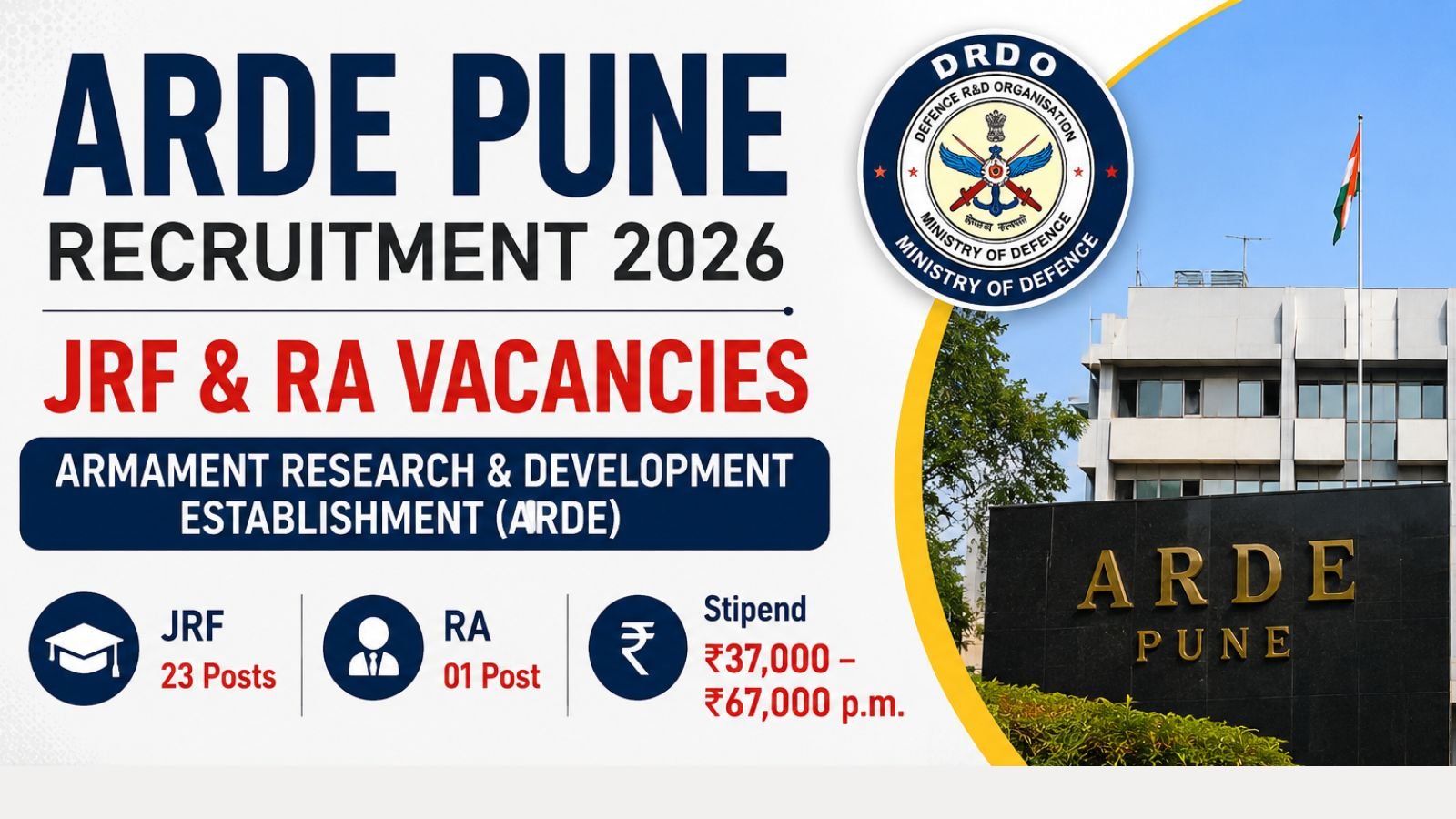 DRDO ARDE JRF & Research Associate 2026 - 24 Posts