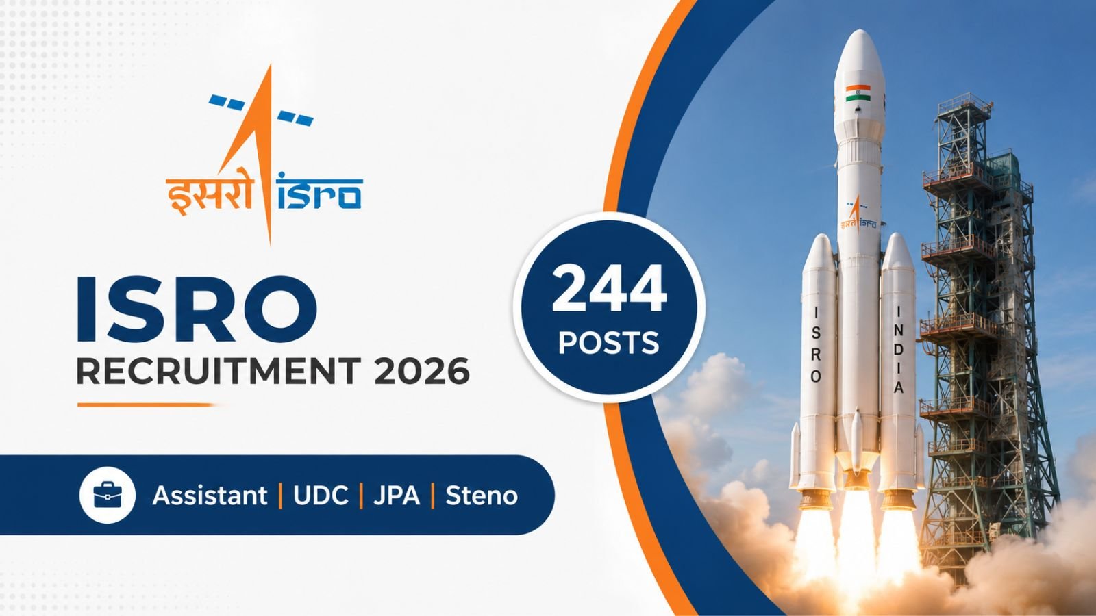 ISRO Recruitment 2026  244 Assistant UDC PA Steno Posts