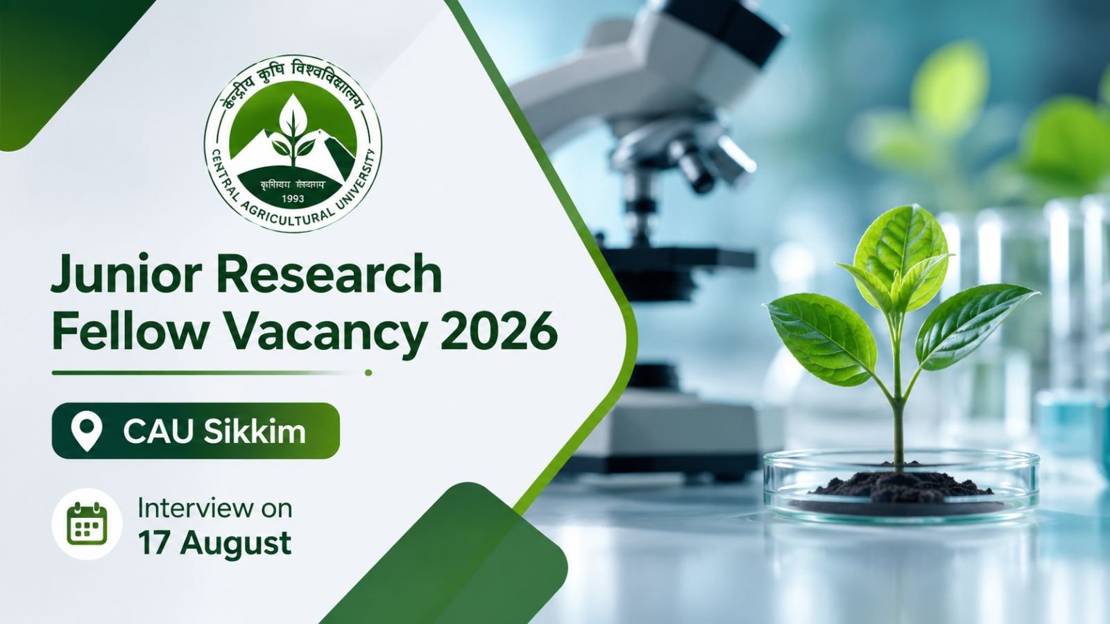 Junior Research Fellow Vacancy 2026 — CAU Sikkim, Interview on 17 August