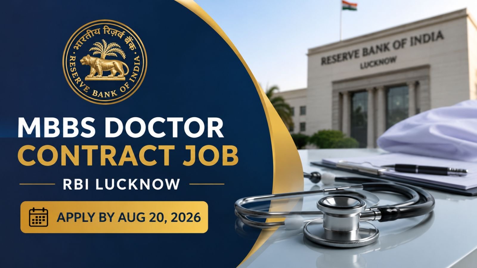 MBBS Doctor Contract Job at RBI Lucknow - Apply by Aug 20, 2026