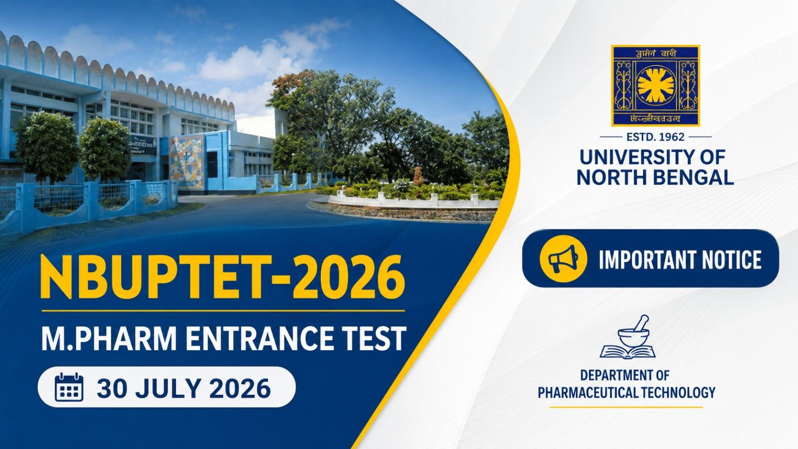 NBU M.Pharm Special Entrance Test NBUPTET-2026