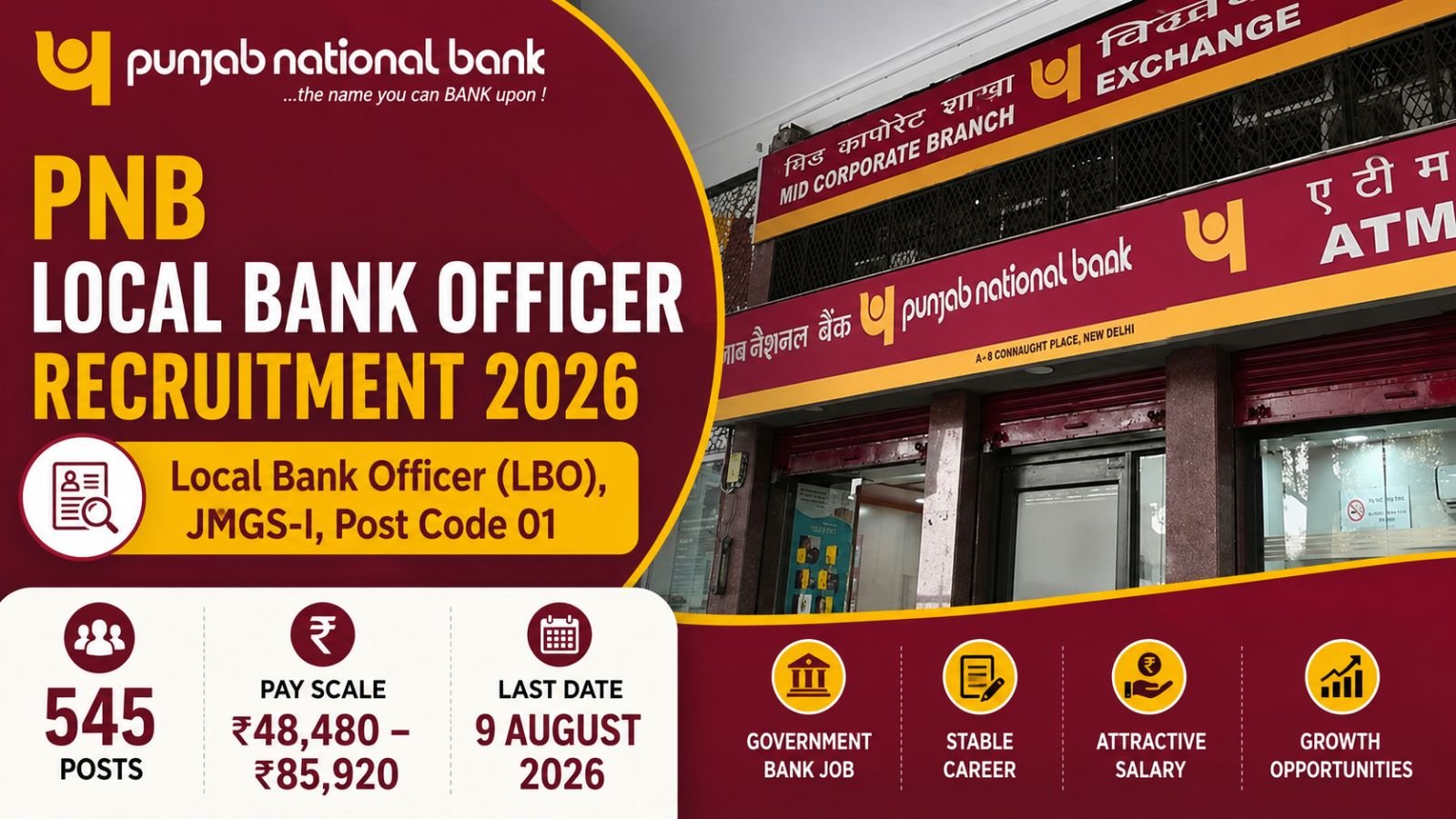 PNB Local Bank Officer Recruitment 2026 545 Posts - Apply Online Now