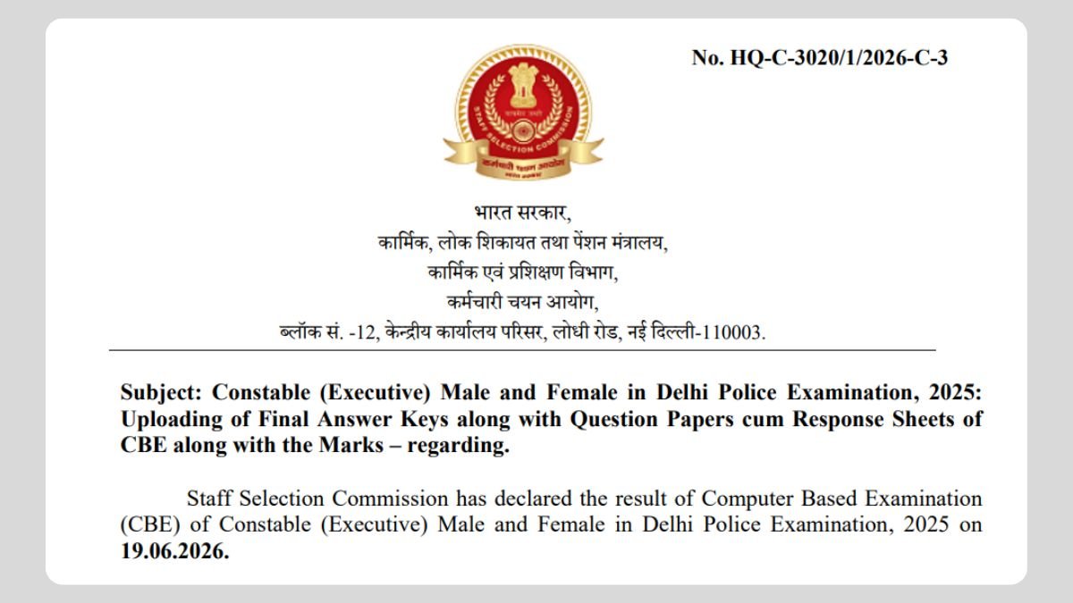 SSC Delhi Police Constable (Executive) 2025 Final Answer Key Direct Link, Steps & Important Dates