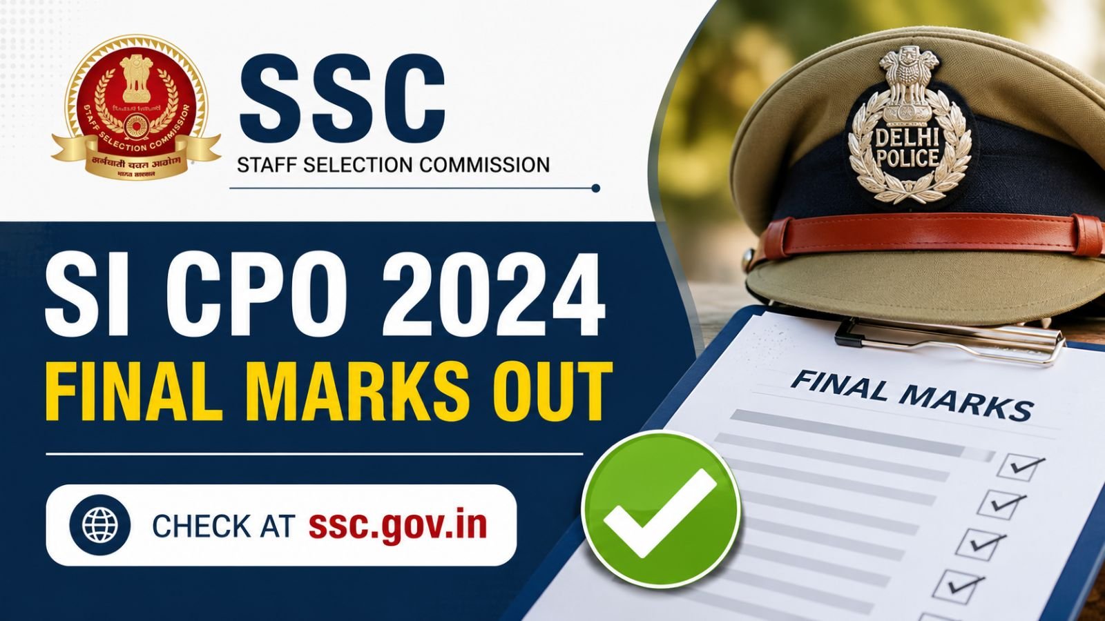 SSC SI CPO 2024 Final Marks Out - Check at ssc.gov.in